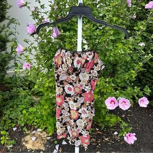 Floral mini dress ~ summer fall winter black pink rose flowers